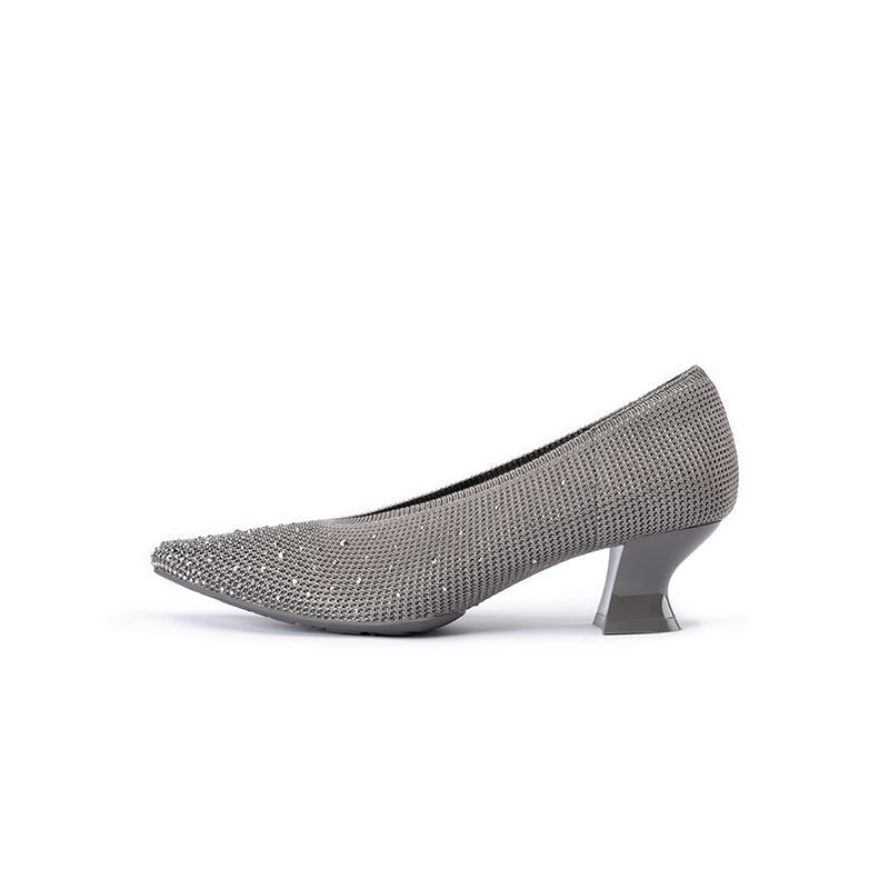 Rhinestone Knit Pointed Toe Pumps – Lightweight 5cm Block Heel Work Shoes-6