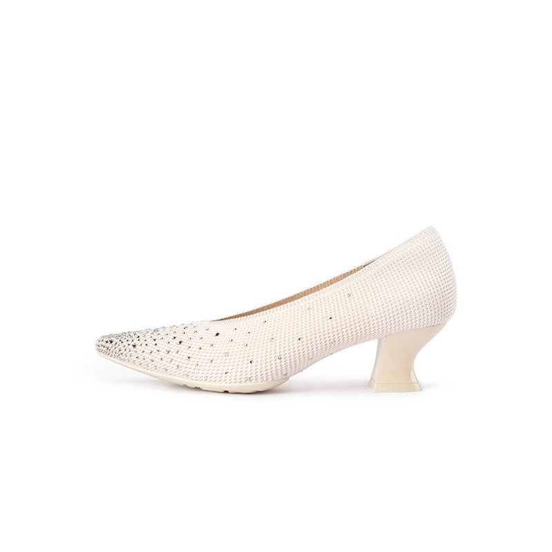 Rhinestone Knit Pointed Toe Pumps – Lightweight 5cm Block Heel Work Shoes-7
