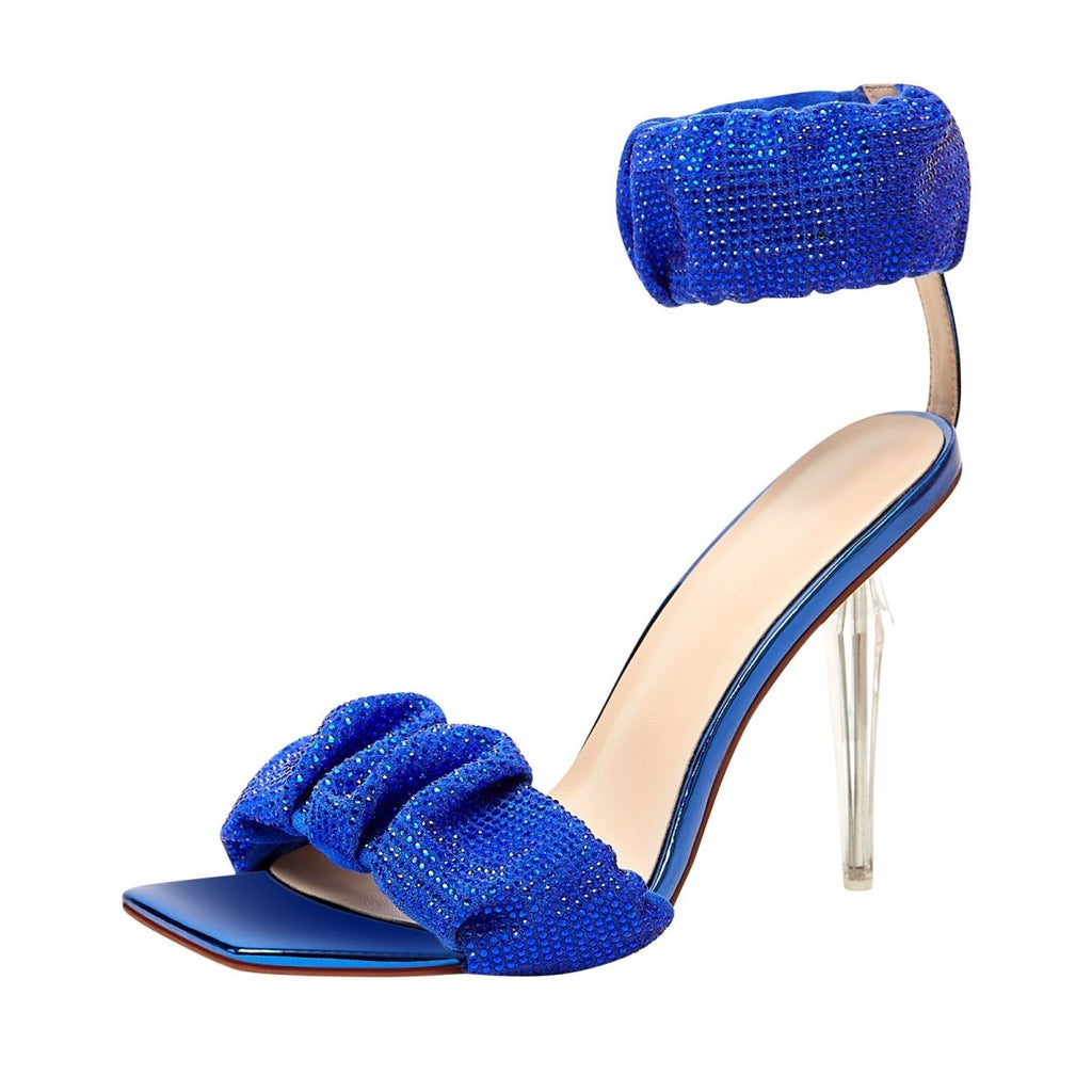 Ruched Open Toe Ankle Strap Icicle Stiletto Sandals-1