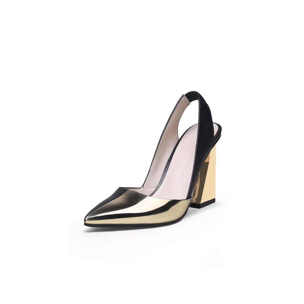 Shimmer Slingback Pointed Trape Heel Pumps-1