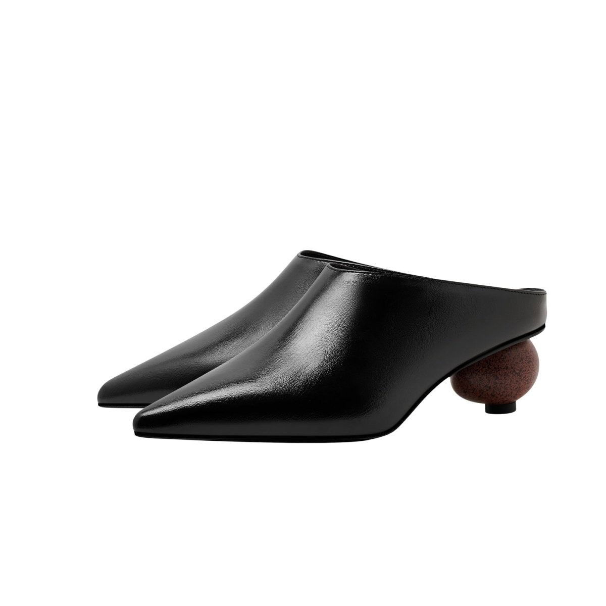 Sphere Heel Leather Pointed Mules-2