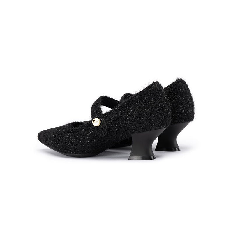 Vintage Pearl Strap Mary Jane Heels – Tweed Knit Block Heel Pumps-3